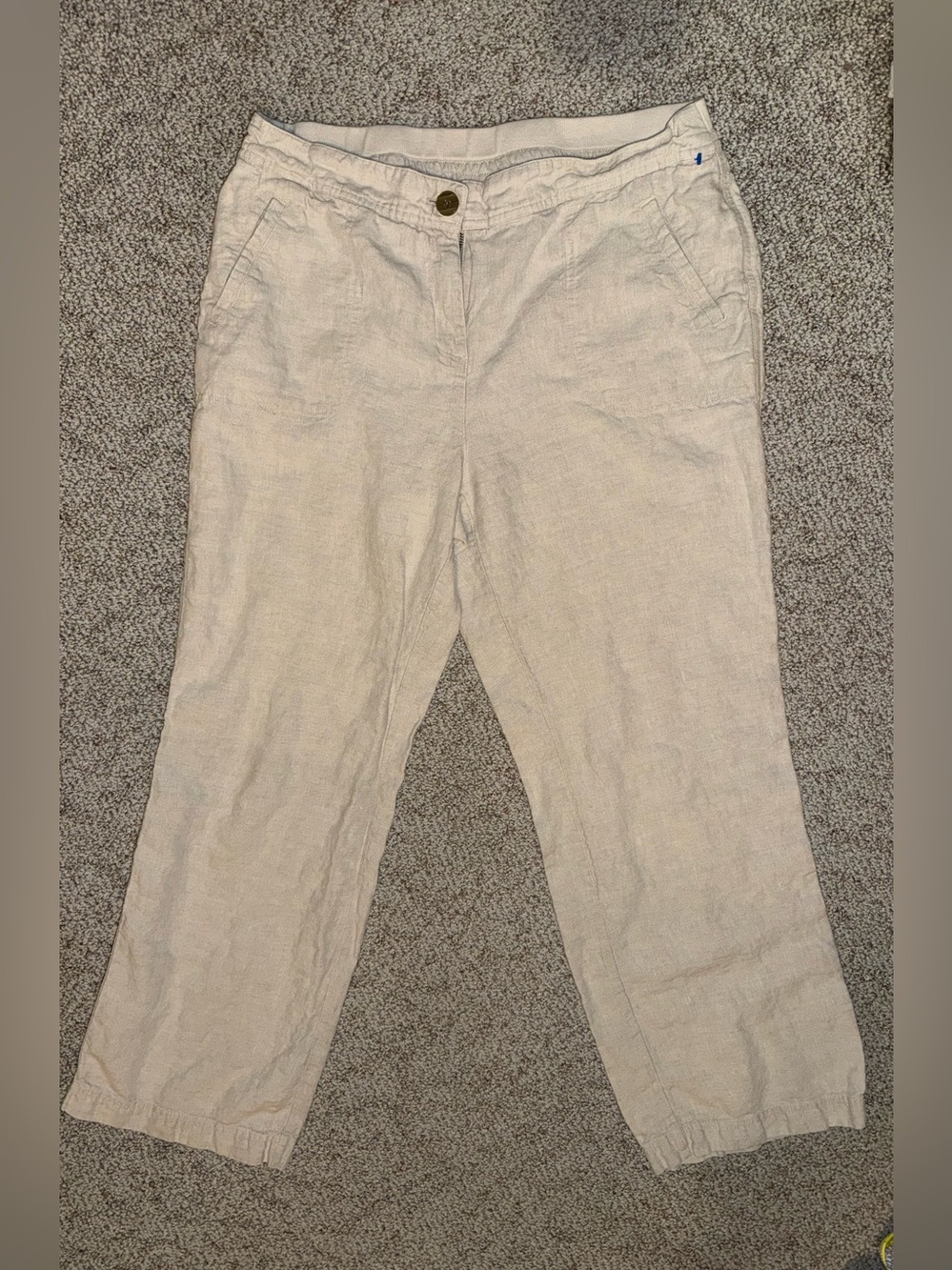 Chicos women’s classic beige linen pant Sz 2 large/12 cottage neutral preppy